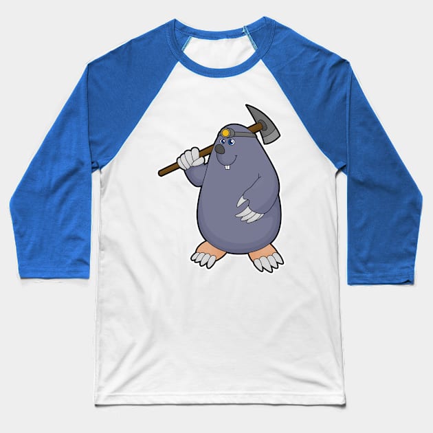 Mole as Farmer with Pickaxe & Spotlight Baseball T-Shirt by Markus Schnabel